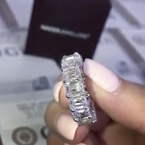 Luxury 925 Sterling Silver Created Emerald cut Diamond Wedding Engagement Cocktail Women Band Ring Fine Topaz Jewelry