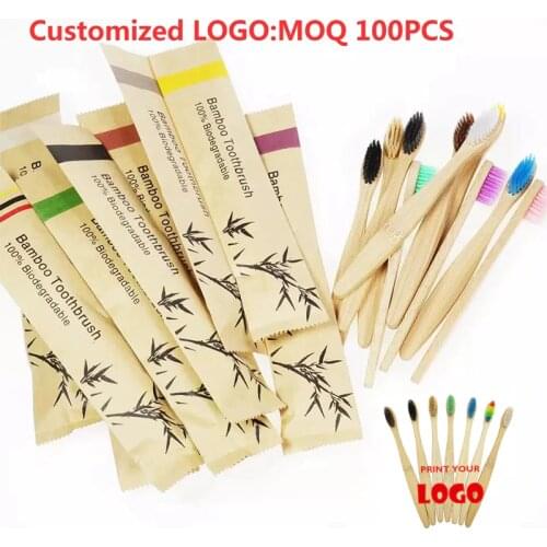 100Pcs Adult Eco Friendly Bamboo Resuable Toothbrushes Portable Child Wooden Soft Tooth Brush For Home Travel Hotel Use