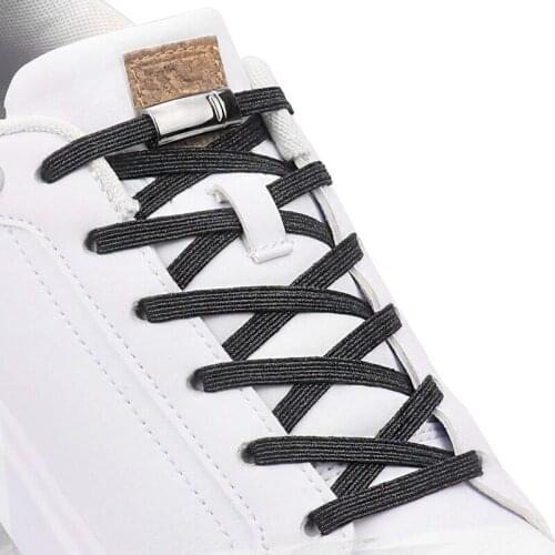 1 Pair Metal Magnetic Buckle Flat Shoelaces Elastic No Tie Shoe Laces for Kids Adult Unisex Sneakers Shoelace Quick Lazy Laces