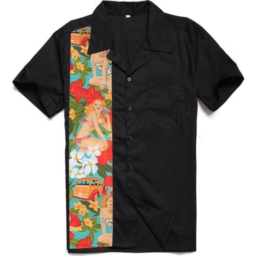 2019 New Designs Car Girls Printing Male Casual Tops Cotton Rockabilly Vintage 40s 50s Club Plus Size Work Panel Shirts