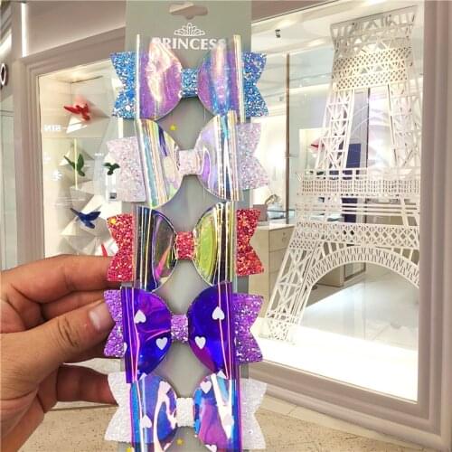 5PCS/Card Lovely LOVE Glitter Girls Clips Bow Child Tie Knot Swallowtail Handmade Hairpins Barrettes Hair Accessories For Kids