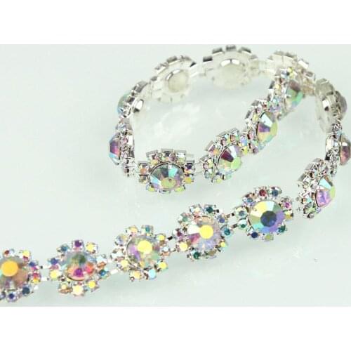 5Yards 14mm AB Rhinestone Trim Flowers Applique Crystal Trimming Bridal Accessories