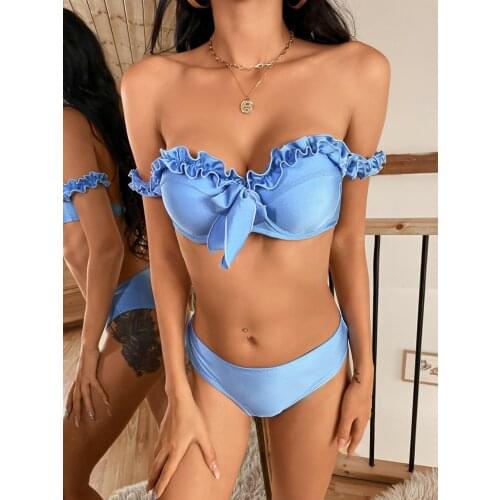 Ruffled bow-knot Bikini Push Up Swimsuit Sexy Women Bikini Sets 2021 Brazilian Bathing Suit Bandeau Beach Wear WomenS Swimwear