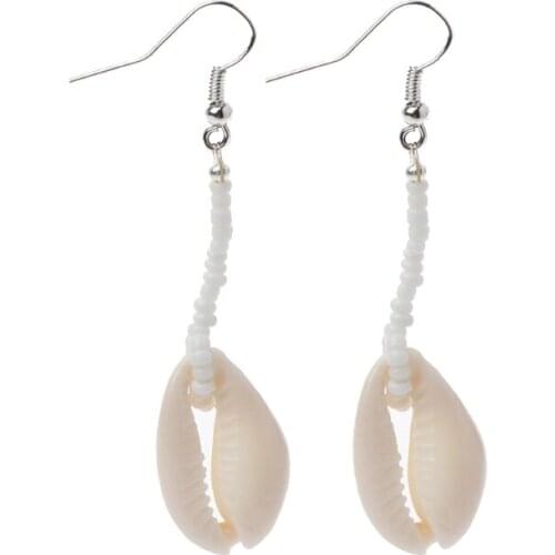 Y166 Bohemian Natural Cowrie Shell Pendant Drop Earrings Beach Jewelry for Women