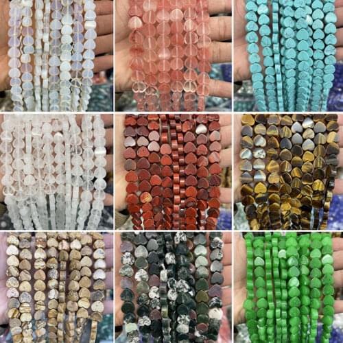 Natural Stone 10mm Heart Flatback Loose Spacer Beads For Jewelry Making 15" Strand DIY Accessorries Bead For Bracelet Necklace