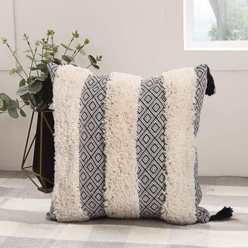 JUANNAI Kwasten Tuften Decoratieve Kussenhoes 45x45Cm Black Sofa Kussen Case Cover Handgemaakte Woondecoratie Voor Woonkamer Bed