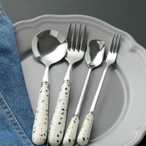 Ceramic Handle Stainless Steel Knife Spoon Fork Tableware Supplies Ceramic Not Stainless Steel Spoon and Fork