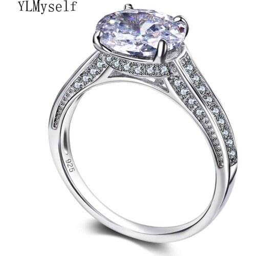 Pure 925 rings big stone wedding jewelry fine jewellery CZ Beautiful Engagement bridal sterling silver ring for women