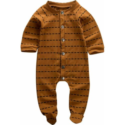 Citgeett Spring Sweet Infant Baby Girls Boys Long Sleeve Romper Wrap Foot Jumpsuit Striped Brown Tops