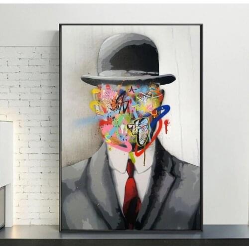 Magritte Graffiti Art Canvas Paintings On The Wall Art Posters And Prints Abstract Street Art Wall Pictures Home Decoration