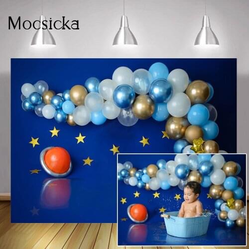 Twinkle Newborn Gold Star Portrait Backdrop Photography Blue Starry Sky Photocall Balloons Birthday Art Background Photo Studio