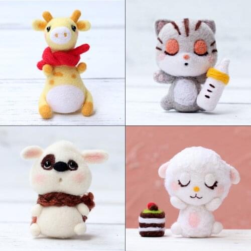 MIUSIE Lovely Kitty Naughty Cute Cat Pets Handmade Toy Doll Wool Felt Poked Kitting Non-Finished DIY Wool Felting Package