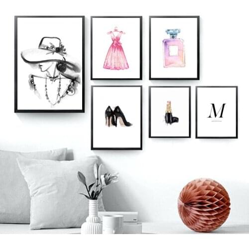 Fashion Art Poster Pink Dress High Heels Girl Canvas Print Wall Painting Beauty Salon Girls Room Decoration Creative Picture