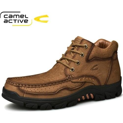 Camel Active Winter New Genuine Leather Men Shoes Short Plush Super Warm Ankle Boots Lace-Up Rubber Cow Leather Snow Boots