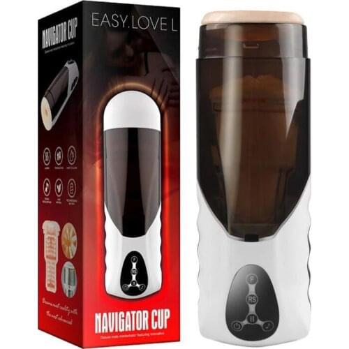 Heating Male Masturbator Cup Automatic Dual Stimulation Realistic Vagina Anal Stroker Sex Masturbation Toy for Men / Women Moans