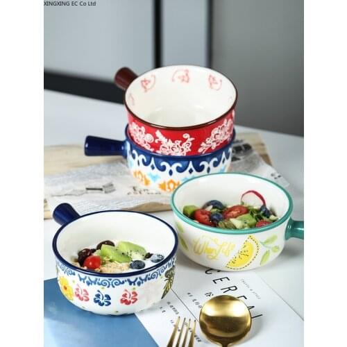 Ceramic Salad Bowl Household Rice Bowl Japanese Tableware Set 400ml Bowl and Plate Creative Living Room Table Decoration