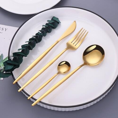 Gold Stainless Steel Tableware Cutlery Set for Kitchen Salad Fork Tea Spoons with Long Handle Knife Set Complete Dinnerware Set