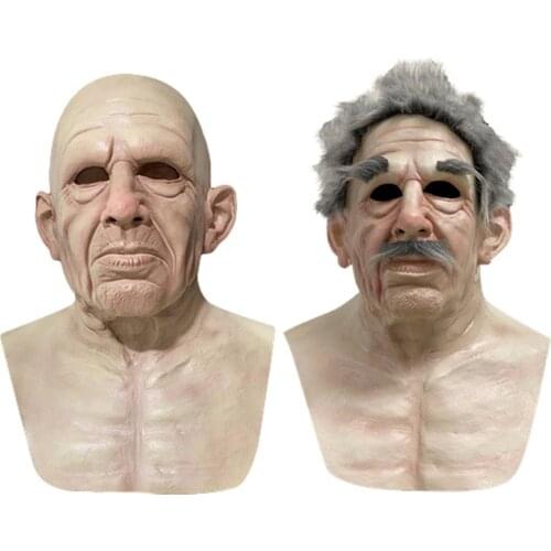 Halloween Old Man FaceMask Halloween Realistic Creepy Wrinkle Granny Face Cover Scary Zombie Costume