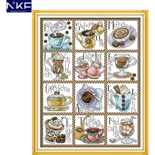 NKF December Coffee Stamped Cross Stitch Patterns Embroidery Needlework Set 11CT 14CT Chinese Cross Stitch Kits for Home Decor