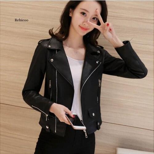 New Autumn Women Pu Leather Jacket Woman Zipper Short Coat Female Black Punk Bomber Faux Leather Outwear for Women