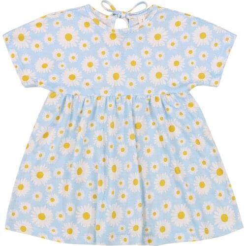 OPPERIAYA Newborn Summer Casual Cotton Floral Dress Toddler Kids Baby Girls Daisy Print Short Sleeve Round Neck Dresses