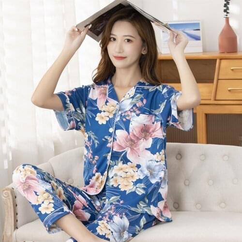 2021 Autumn Short Sleeve Long Pants Pajama Sets for Women Korean Print Sleepwear Suit Pyjamas Homewear Pijama Mujer Home Clothes