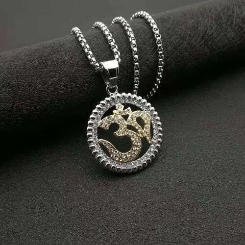 POTCET Hip Hop Ice Out India Yoga Pendant Stainless Steel Om Om Om India Buddhist Necklace Jewelry Direct Sales