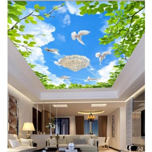 Custom photo 3d wallpaper Non-woven Branches green leaves blue sky pigeon painting ceiling murals room decoration painting