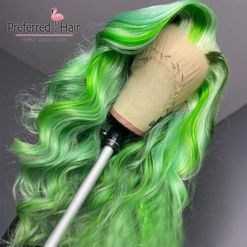 Preferred Green Highlight Wig Pre Plucked 13x4 Lace Front Human Hair Wigs Brazilian Remy Orange Ombre Human Hair Wig for Women