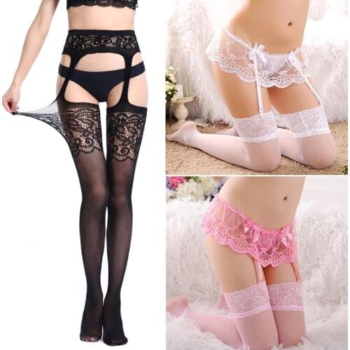 Sexy Stockings With Suspender Garter Belt for Women Stylist Trendy Lace Top Thigh High Stockings Nightclubs Fishnet Pantyhose
