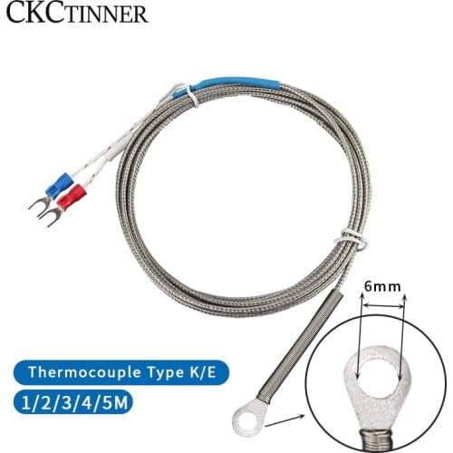 6mm Hole Washer K/E Type Thermocouple Temperature Sensor Probe 1/2/3/4/5M Cable For Industrial Temperature Controller