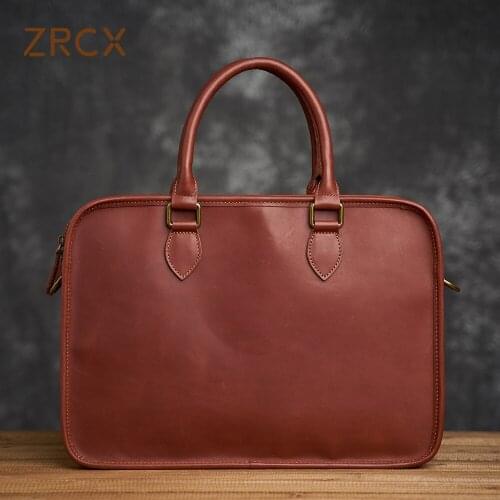 ZRCX Mens Genuine Leather Bag Mens Briefcase Office Bags For Men Bag Mans Laptop Bags Male Tote Briefcase Handbag