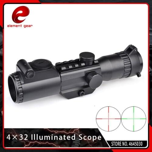 Element Airsoft Tactical 4X32 Riflescopes Optics Hunting Red Green Illuminated Scope with QD Mount 19.5CM Length