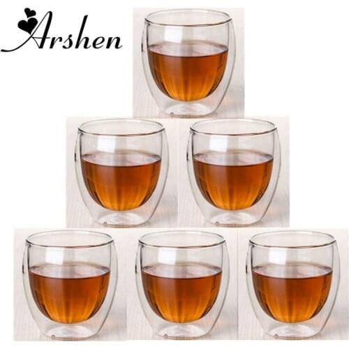 Arshen 6pcs/Set 80ml Double Wall Heat Resistant Cup Clear Handmade Tea Drink Healthy Drink Cups Coffee Insulated Gift