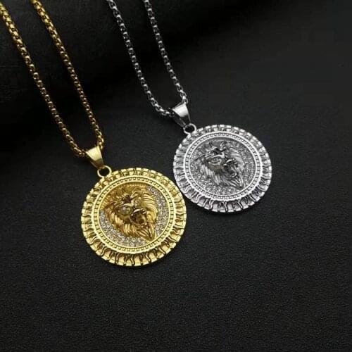 Iced Out Bling Lion Head Pendants With Rope Chain Gold Color Stainless Steel AAA Cubic Zircon Mens Hip Hop Jewelry Gift