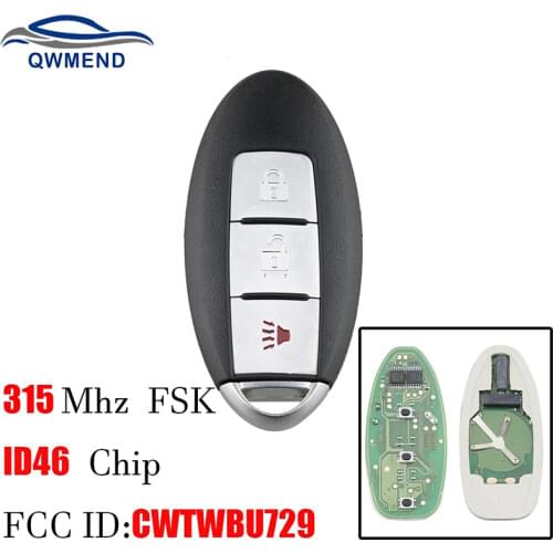 BHKEY 3Buttons Smart Remote Key 315Mhz For Nissan Tiida Qashqai Altima Maxima Sentra Teana Xtrail CWTWBU729 With ID46 Chip