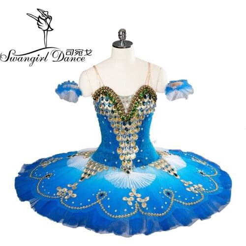 High quality blue bird velvet professional ballet tutu with Diamond classical ballet costumes pancake tutu BT9105