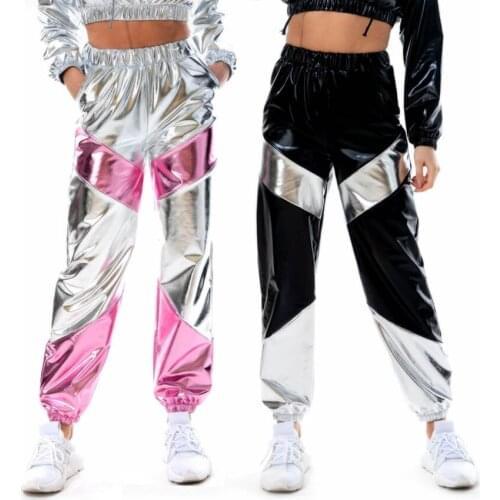 The new 2021 color matching pants female tipping paint color laser pocket loose pants