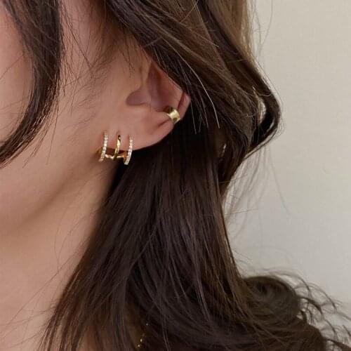 New 2021 Japanese Korean Fashion Elegant Crystals Beads Multi-layers Gold C Stud Earrings For Women Charms Ear Jewelry