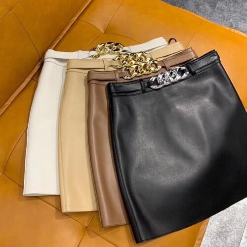 Woman skirts 2021 korean style High Waist genuine Leather Womens Mini Skirt Bodycon A-Line Black Sexy Female Short Skirt