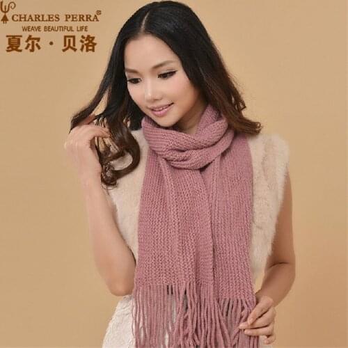 Charles Perra Women Winter Scarf Warm Wool Blend Scarves Shawls Fashion Casual Long Knitted Scarves Classic Solid Color CD60