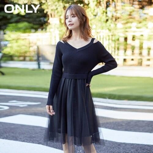 ONLY spring new knitted long-sleeved V-neck mid-length dress women | 120346024