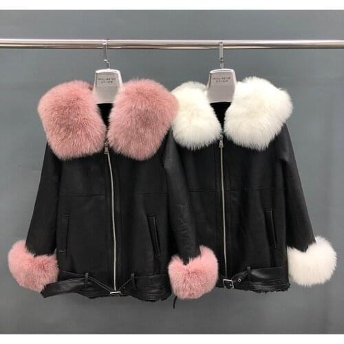 Winter Thick Warm Genuine Shearling Leather Jacket With Big Fur Collar Sheepskin Coat For Women MJF-SJ-15
