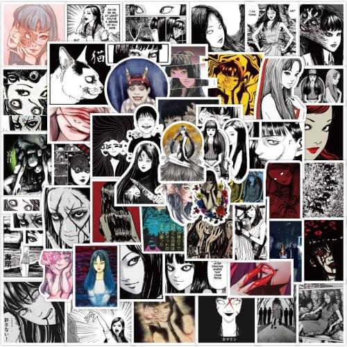 10/30/60Pcs Horror Comic Sticker Black White Japan Anime Tomie Skateboard Illustration Luggage Laptop Waterproof Stickers Kid