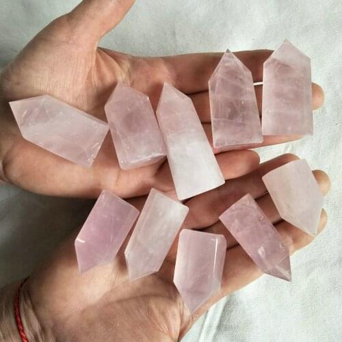 10 Pieces Pink Natural Rose Quartz Crystal Points Tower Obelisk Polished Wands Healing , Free Shipping