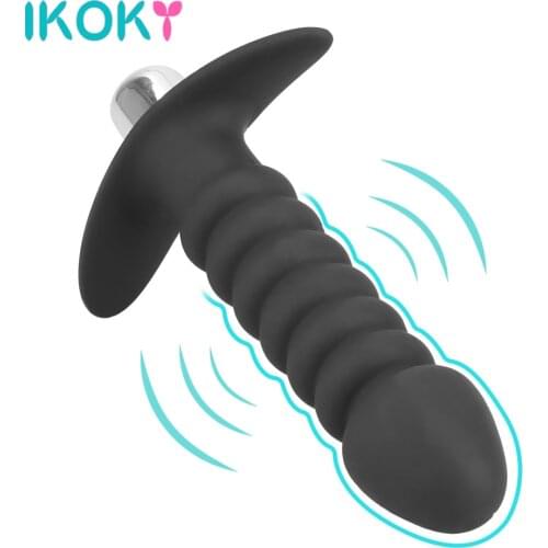 IKOKY Silicone Thread Anal Plug Vibrator for Women Men Clitoris Stimulation Sex Toys For Adults Massager Masturbator Butt Plug