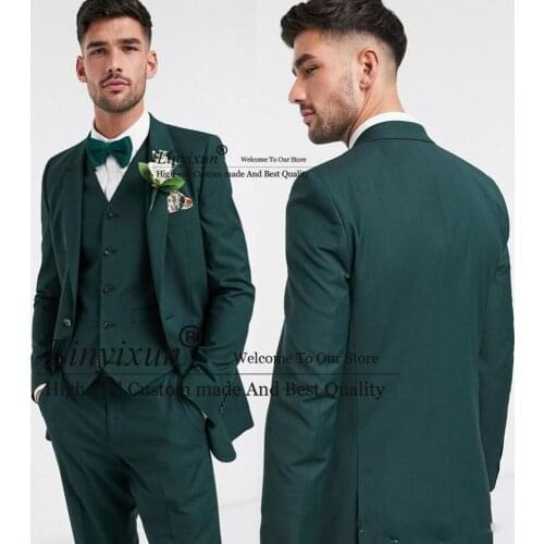 2021 Handsome Green Groom Slim Fit Tuxedos Groomsmen Best Man Suits Mens Wedding Dress Two Button Blazer (Jacket+Pants+Vest)