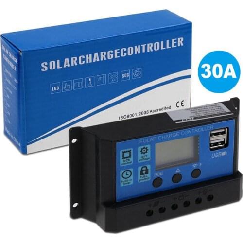 30A PWM Solar Charge Controller 12/24V Auto PWM LCD DualUSB 5V Output Solar Cell Panel Regulator Home BatteryCharger