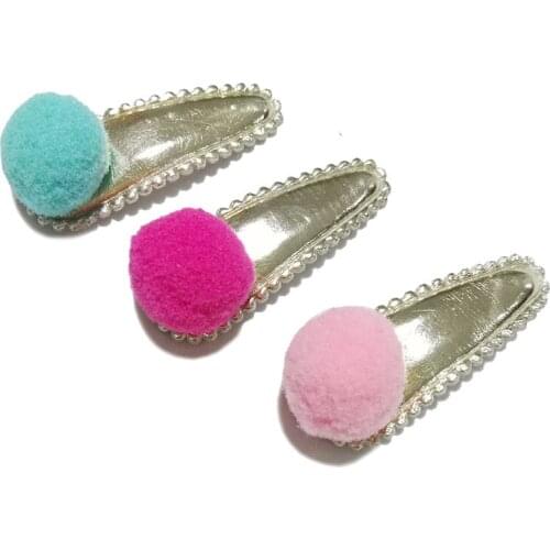 6pcs Lovely Pom Ball Hair Clips for Girls Hair Accessories Metallic PU Leather Snap Clips Kids Hairpins Clips
