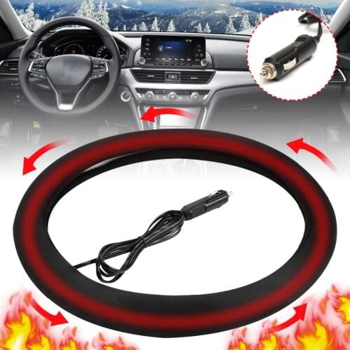 Heated Steering Wheel Cover,Upgraded 12V Heated Auto Steering Wheel Cover Comfy Car Steering Cover Hand Warmer Winter,15 Black